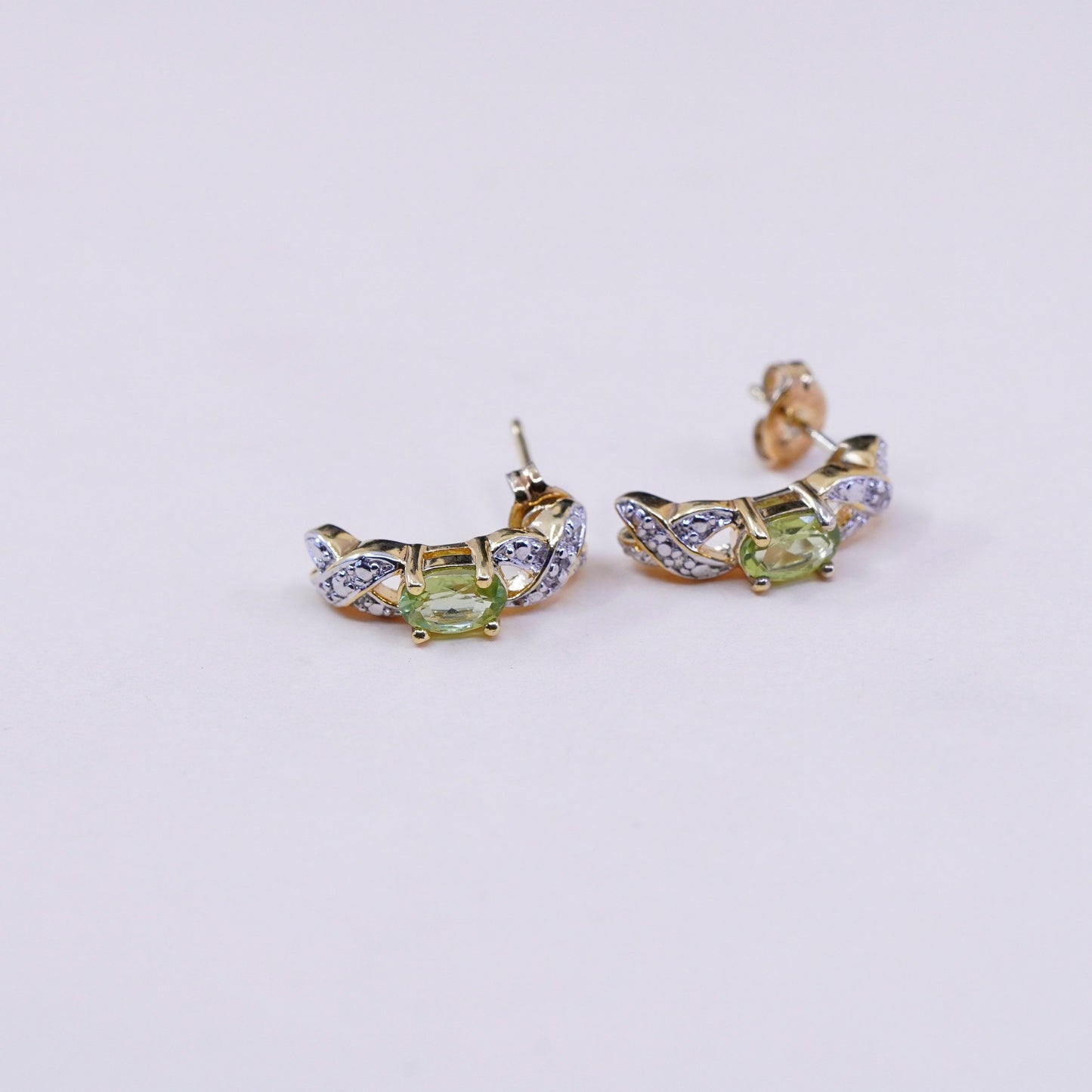 0.5”, vermeil gold sterling silver earrings, 925 huggie studs peridot diamond