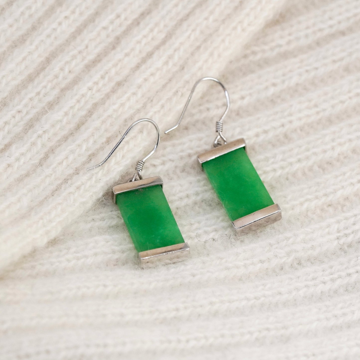 Sterling 925 silver handmade earrings with jade and Chinese character “blessed