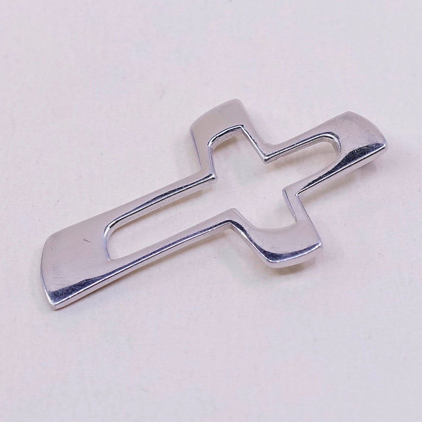 Vintage handmade Sterling silver pendant, solid 925 silver cross, stamped 925