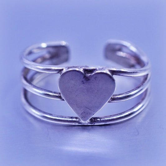 Size 1, southwestern Sterling 925 silver handmade pinky toe heart ring, band