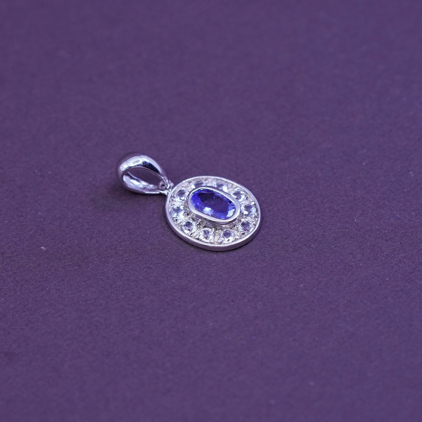 Vintage Sterling silver handmade pendant, 925 charm with amethyst and Cz