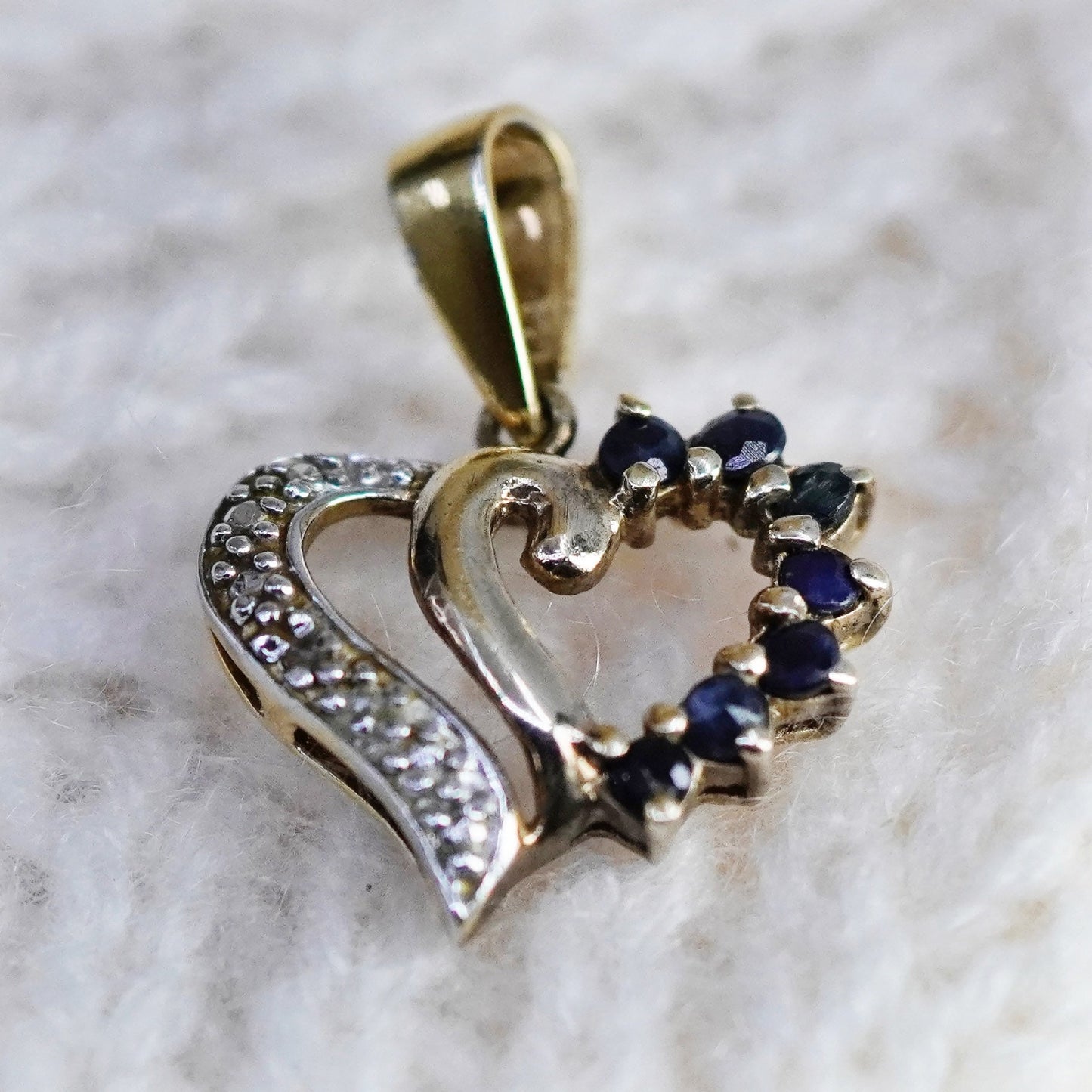 vtg vermeil Gold filled Sterling silver pendant, 925 heart sapphire diamonds