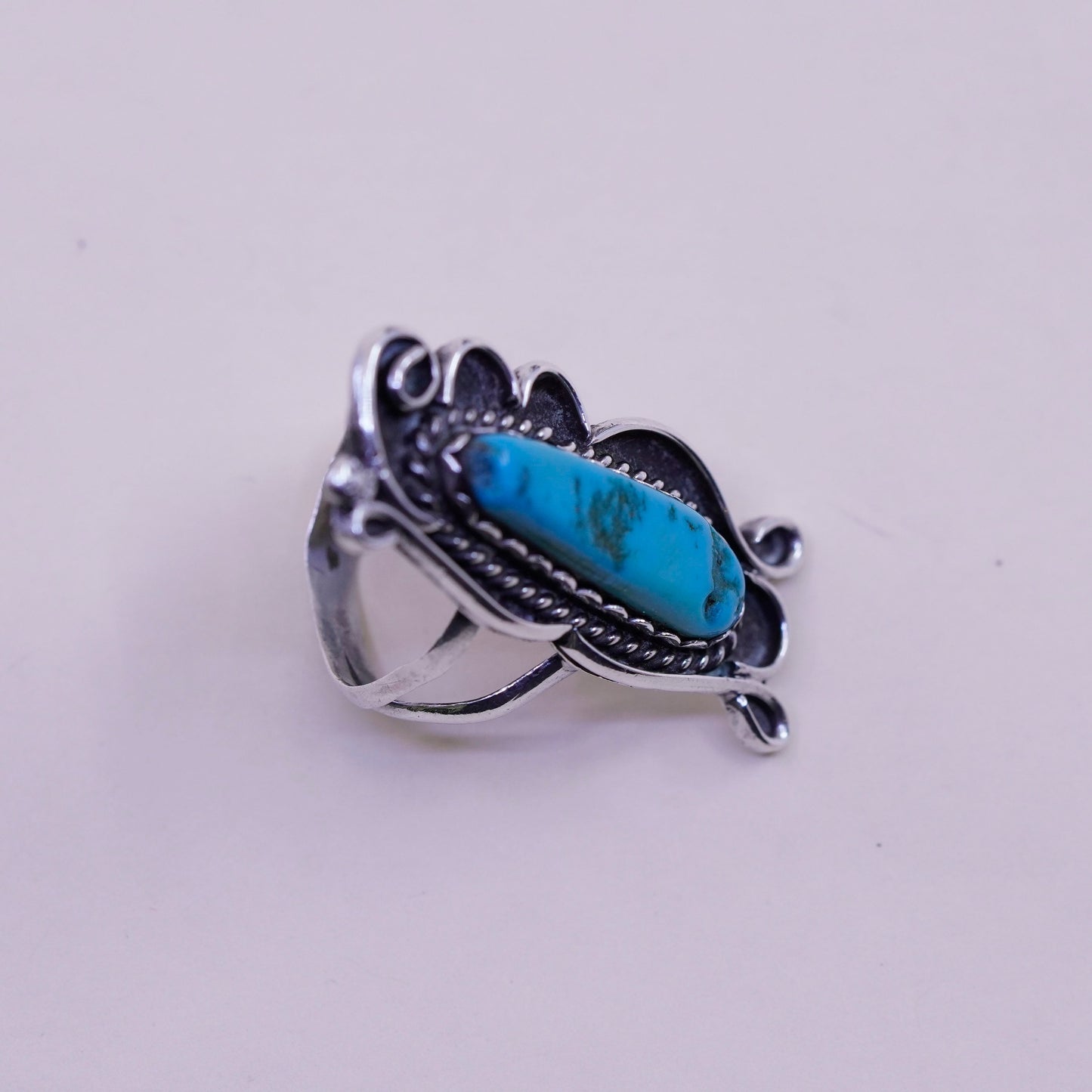 Size 7.75, Native American sterling 925 silver ring turquoise, southwestern