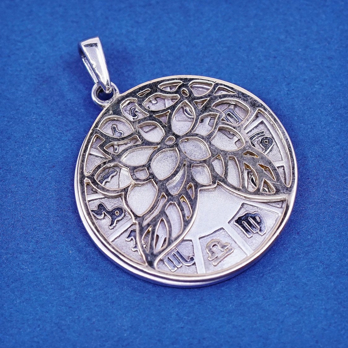 vtg Two Tone sterling silver Handmade pendant, 925 Libra Filigree flower