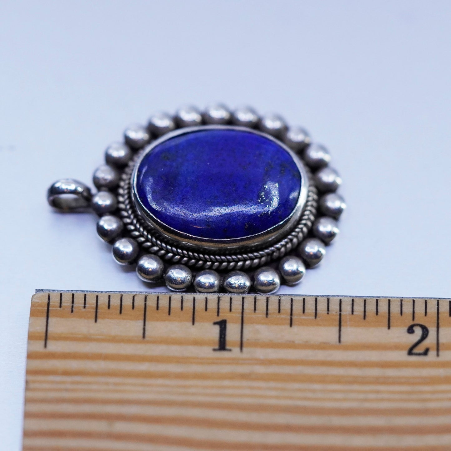 southwestern sterling 925 silver handmade beaded pendant with oval lapis lazuli