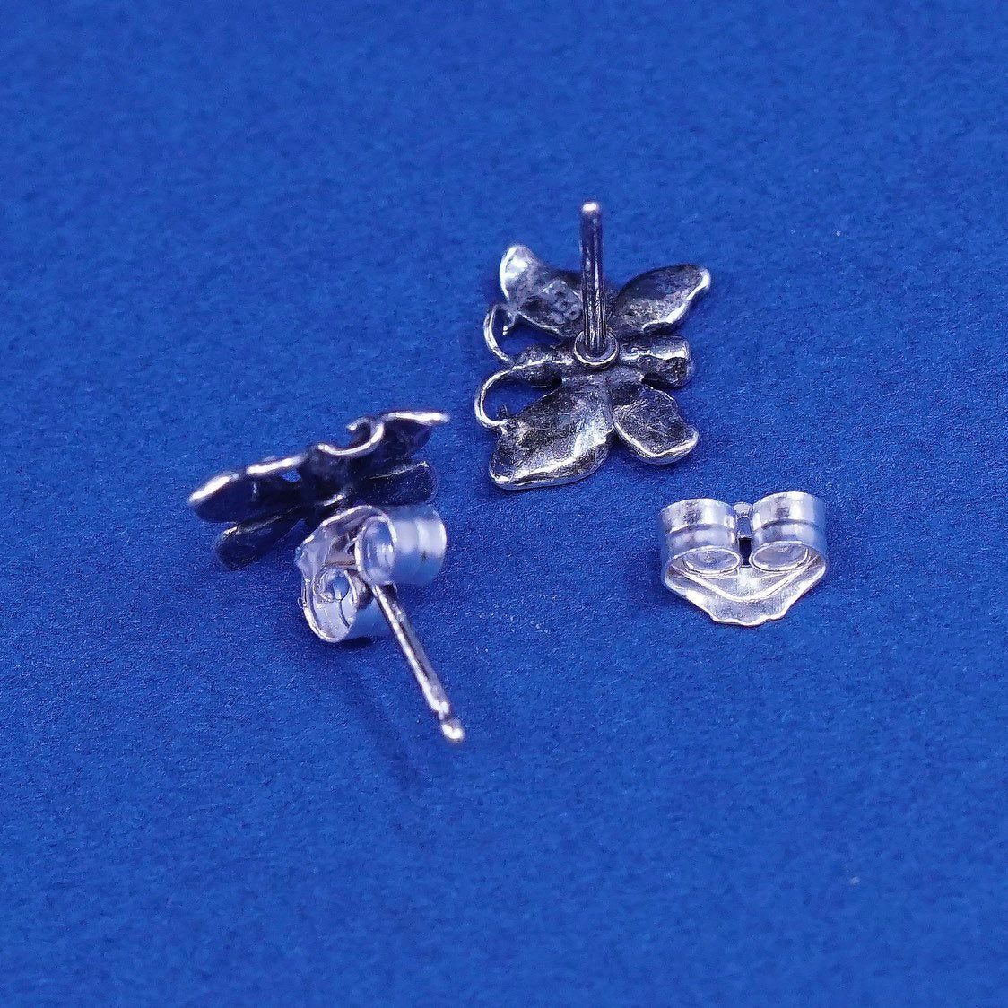 vtg Sterling silver handmade studs, 925 butterfly earrings