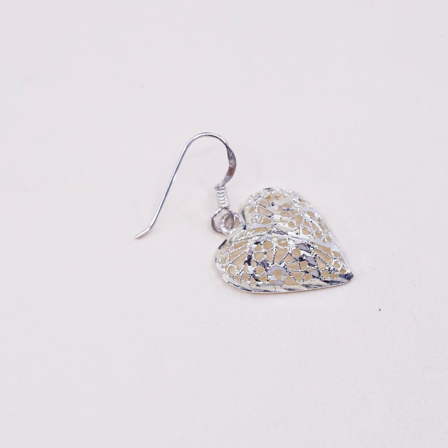 Vintage sterling silver handmade earrings, 925 filigree heart