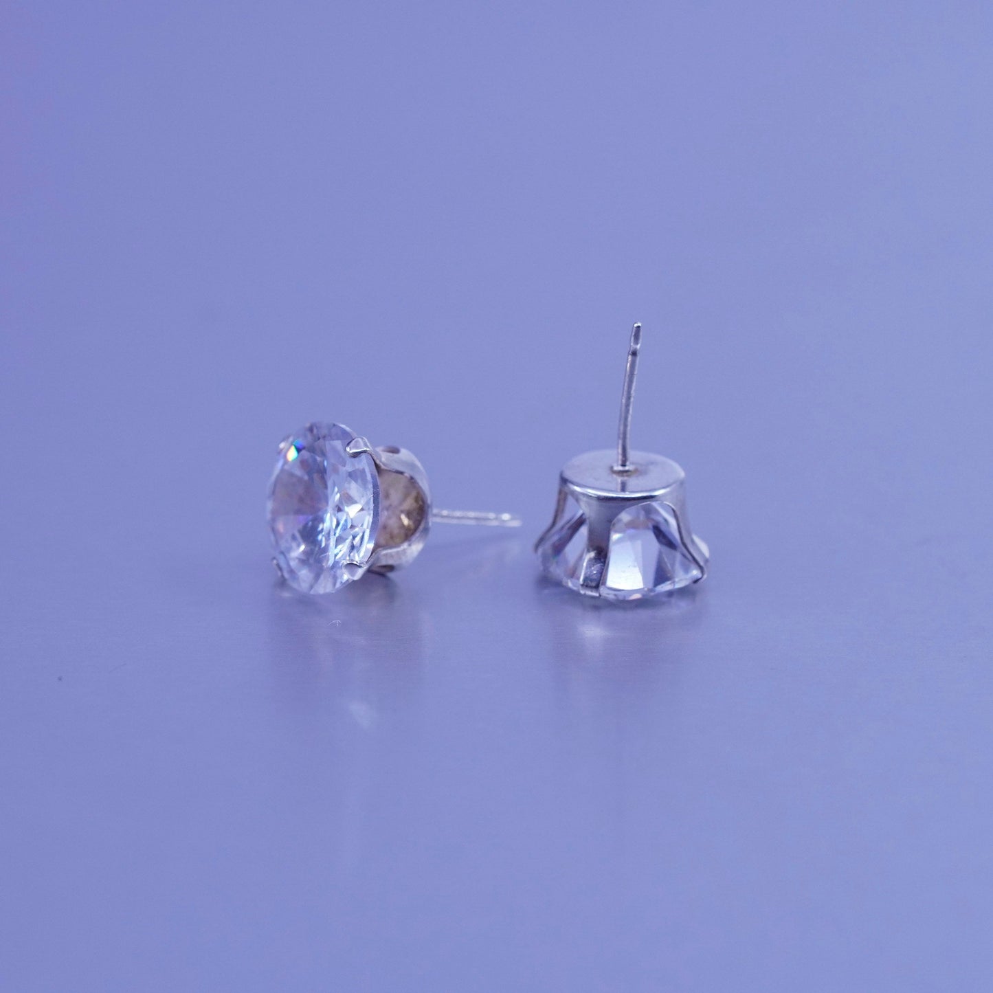 10mm Vintage Sterling 925 silver earrings, studs with round Cz inlay,
