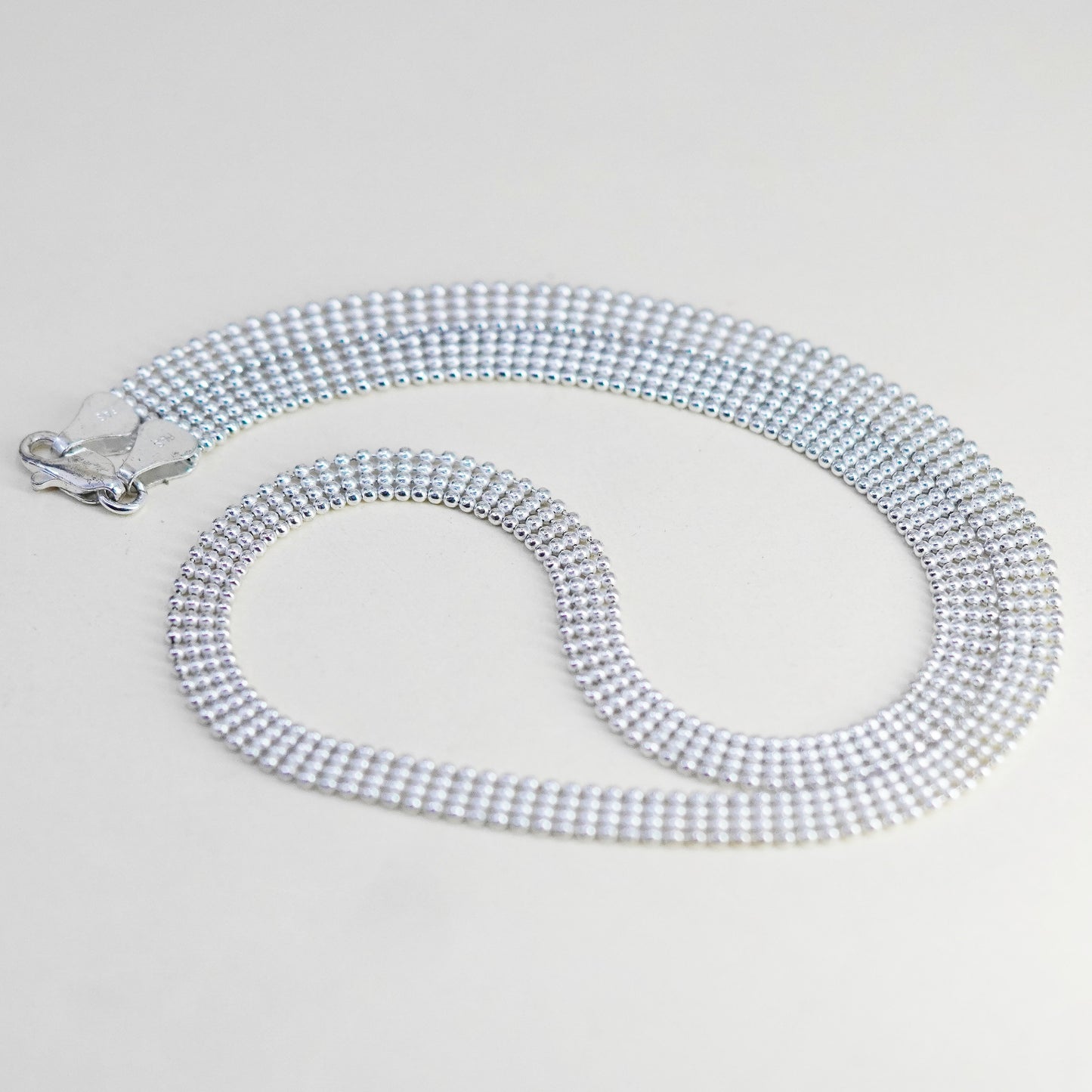 18”, 6mm, Vintage sterling silver flatten bead chain, 925 necklace