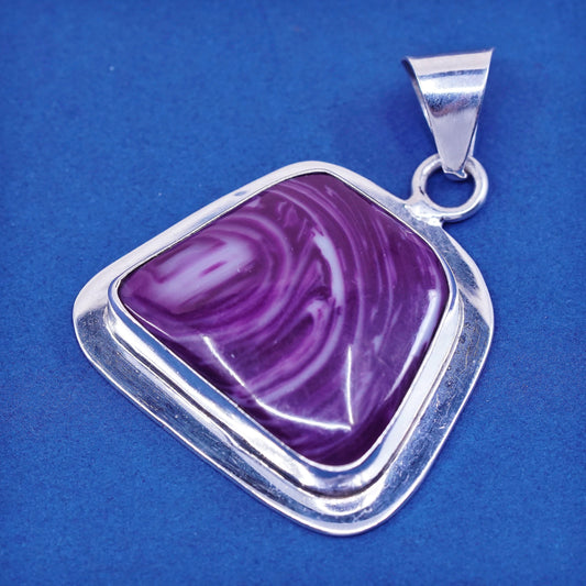 vtg sterling silver handmade pendant, 925 w/ purple agate, stamped 925 TJ-76