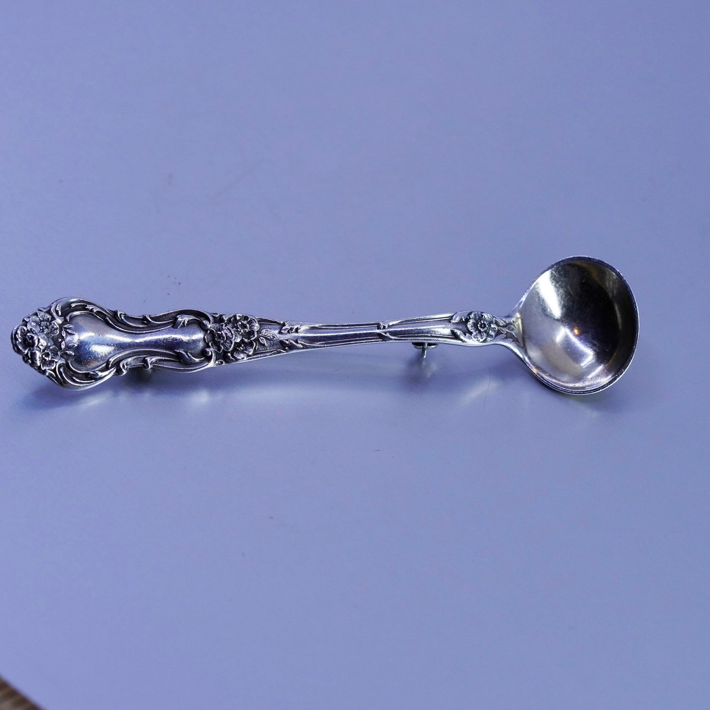 Vintage sterling silver handmade brooch, 925 mini spoon pin