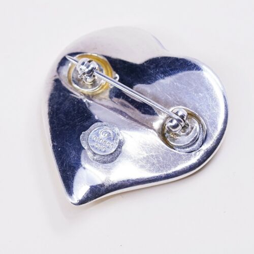 Vintage airess Sterling silver handmade brooch, Modern Puffy 925 heart pin