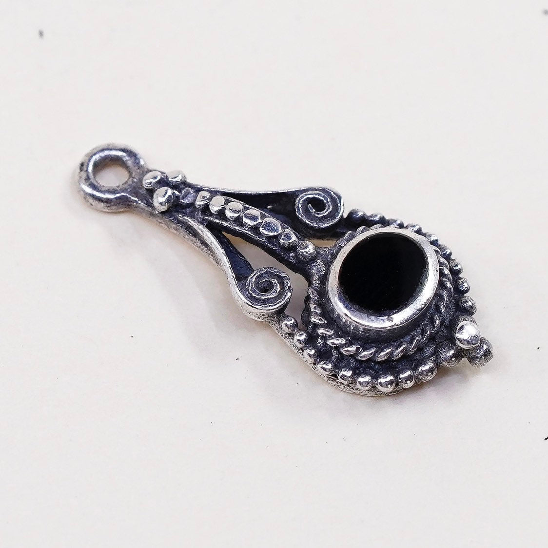 VTG sterling sterling silver handmade pendant, 925 charm with obsidian beads