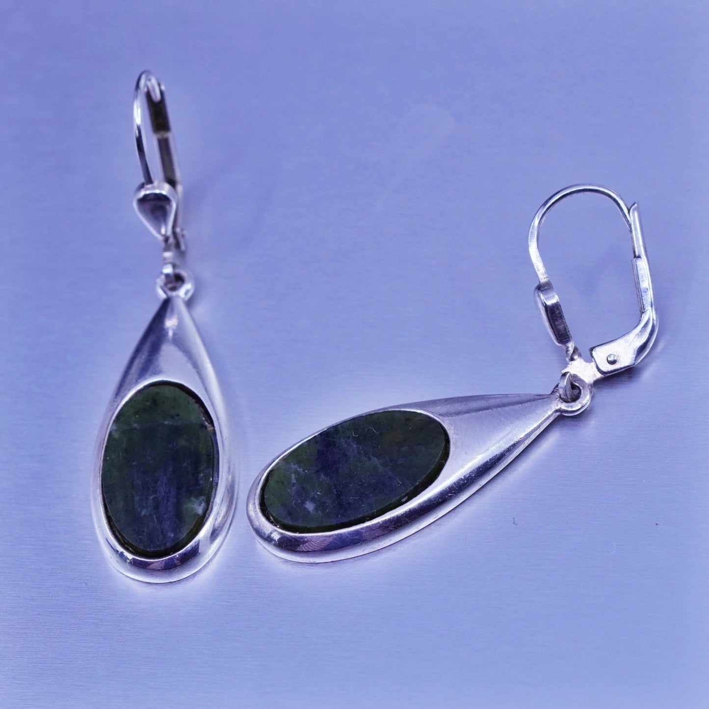 Vintage Sterling 925 silver handmade teardrop jade earrings