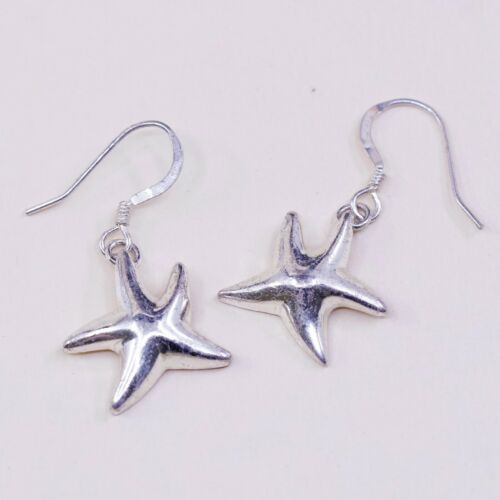 Vtg STERLING SILVER earrings, 925 Silver Hooks W/ Star Starfish Dangles