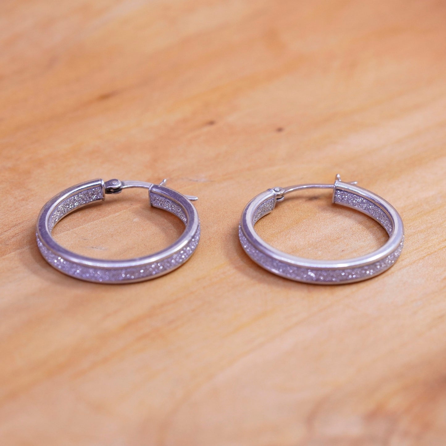 1”, vintage Sterling silver hoops, 925 earrings with glittering center