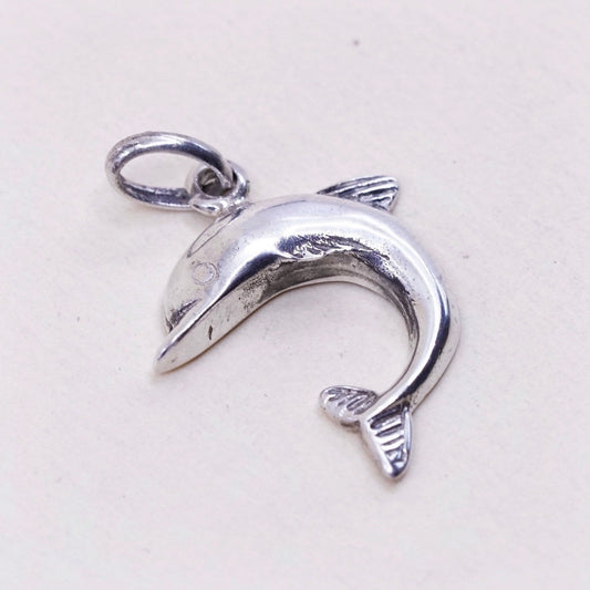 Vintage sterling silver dolphin pendant, 925 charm