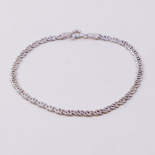7.25”. 3mm, vtg milor sterling silver curb bracelet, italy 925 charm chain