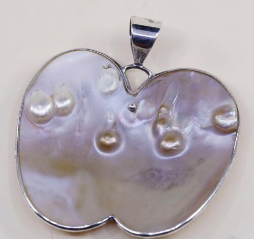 Vtg Huge DTR Sterling Silver Handmade Apple Pendant W/ Blister Pearl