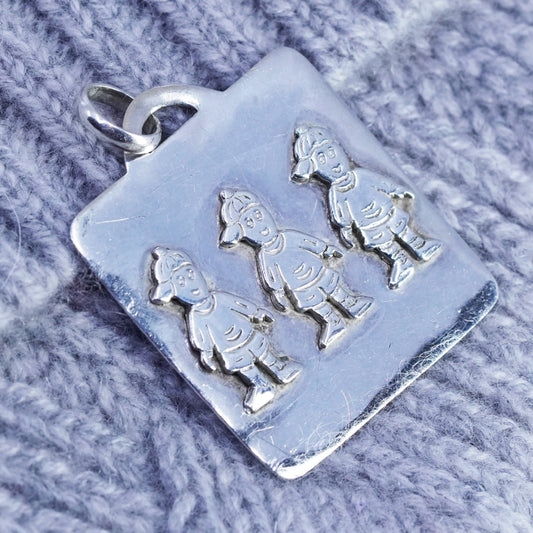 Vintage sterling 925 silver handmade friends friendship figures pendant charm