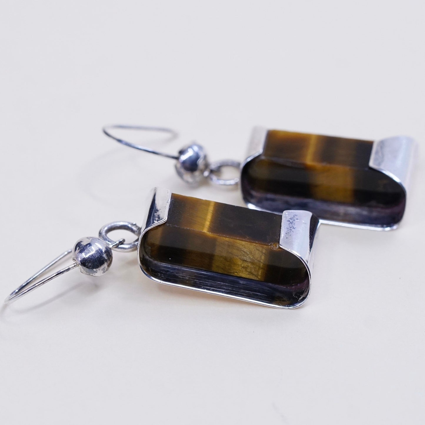 Vintage Sterling silver handmade earrings, 925 with tiger eye dangles