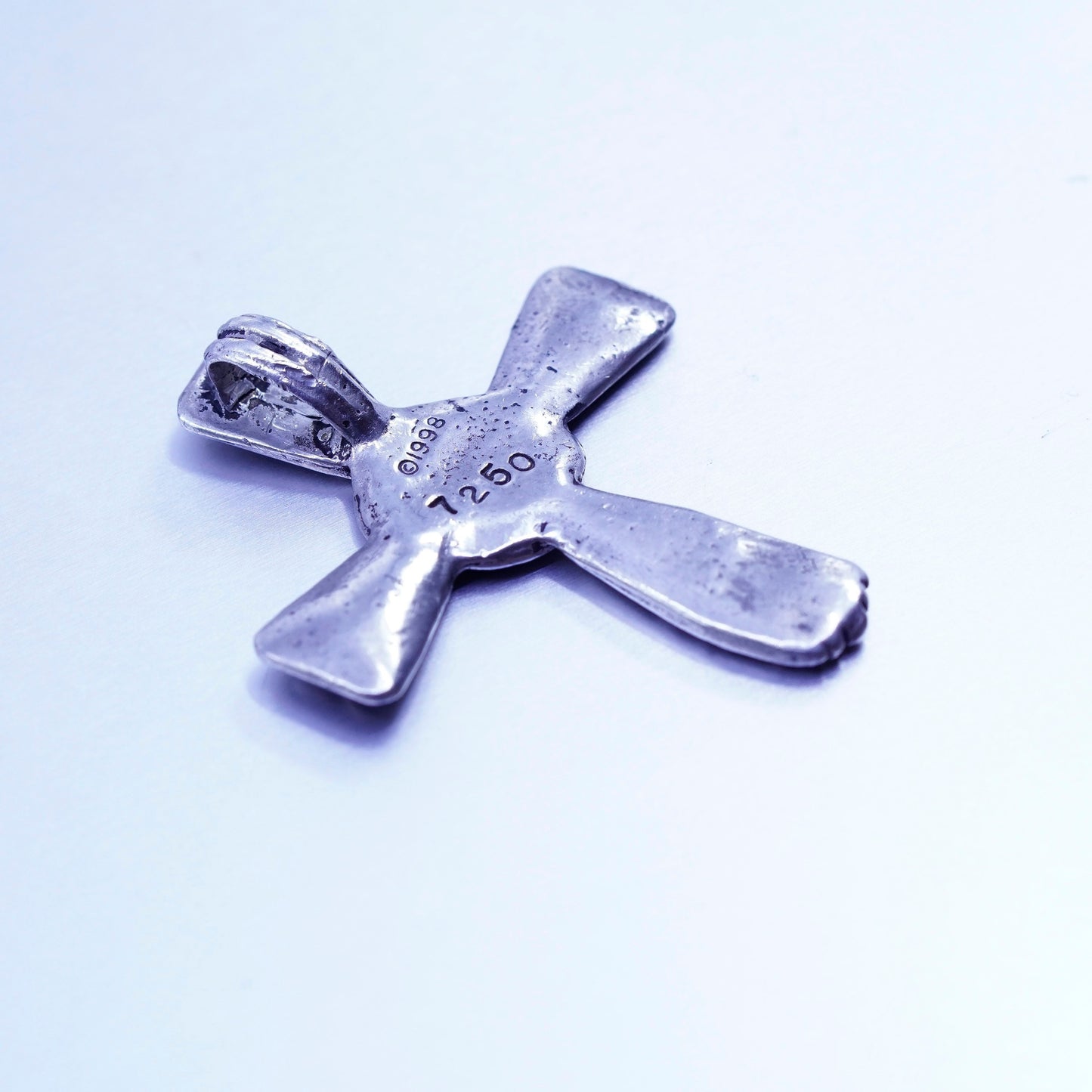 Antique silver tone handmade charm, 925 cross pendant