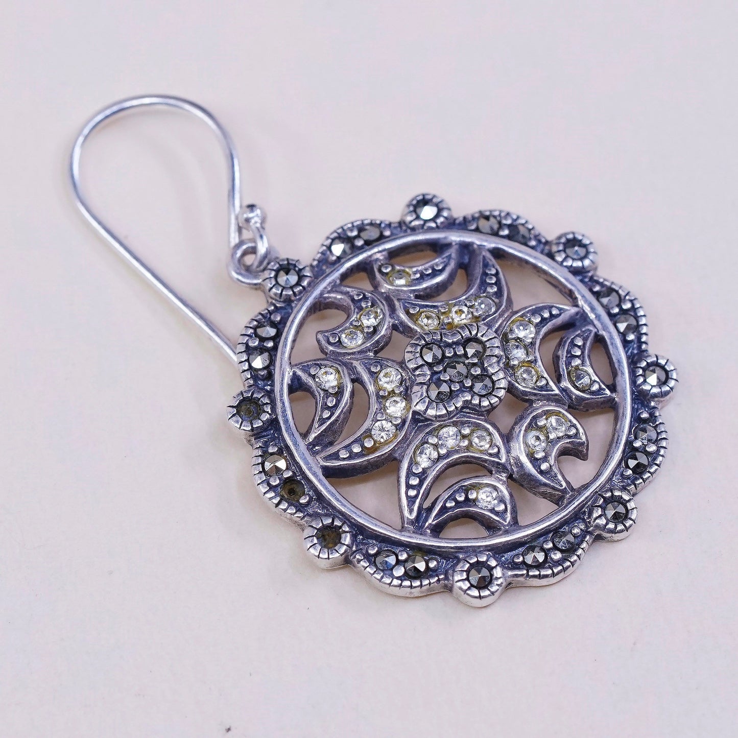 VTG sterling silver handmade earrings, 925 w/ cluster Cz n Marcasite