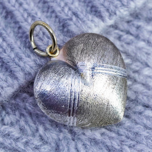 Vintage sterling 925 silver handmade puffy heart pendant