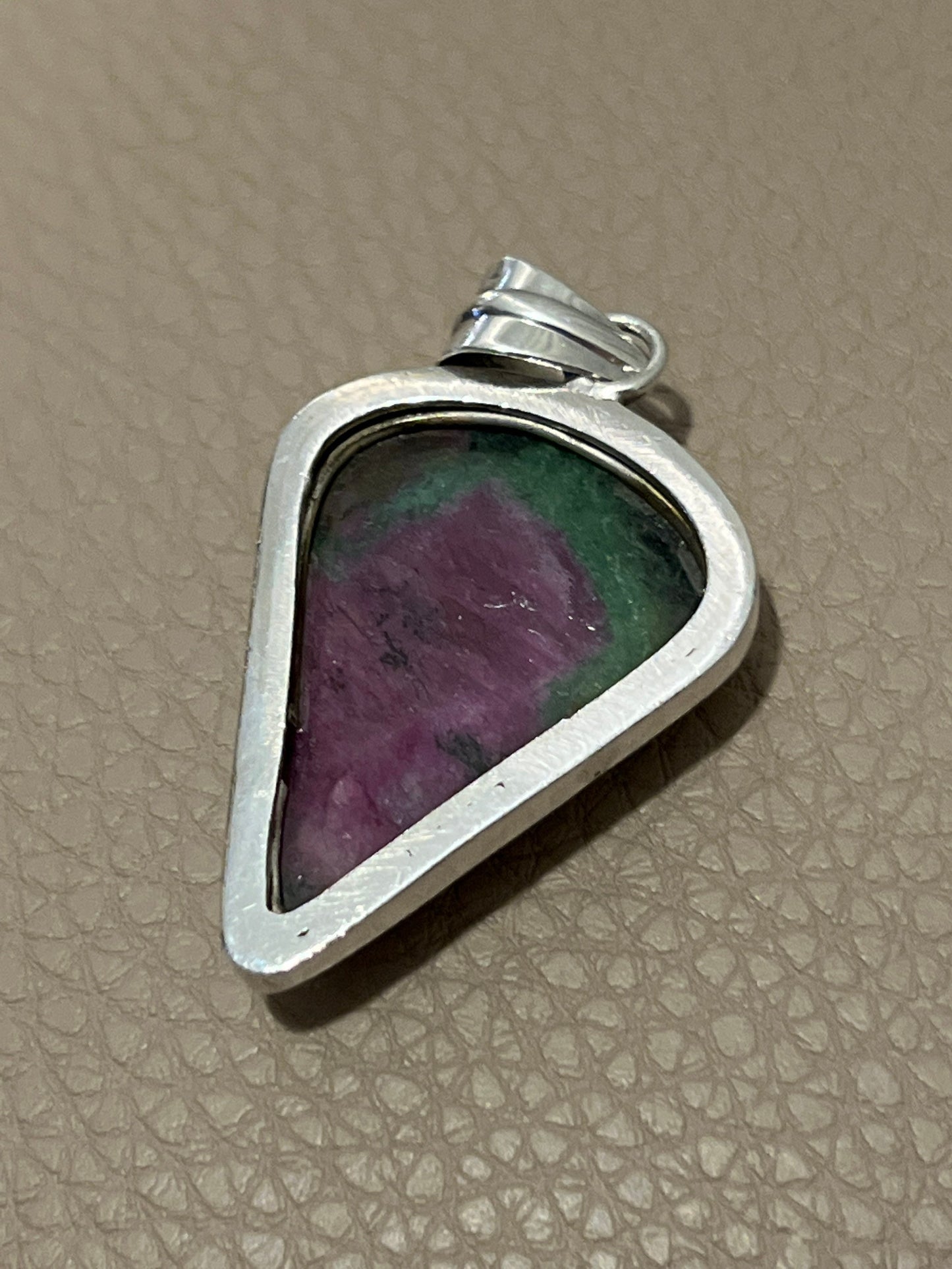 Vintage sterling silver handmade pendant, Mexican 925 teardrop w/ ruby zoisite