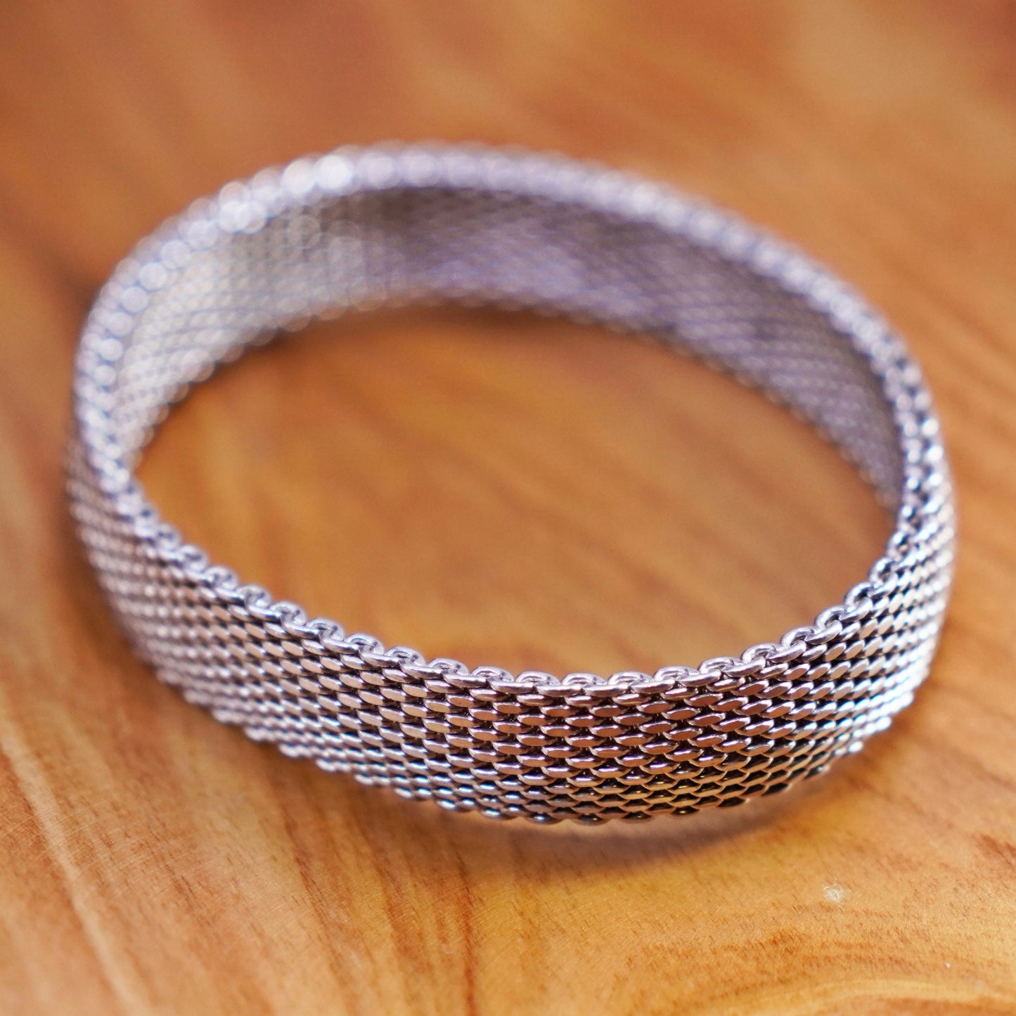 7.5”, vintage GC Sterling silver handmade wide bracelet, 925 unique mesh chain