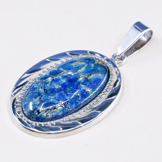 vtg JLR sterling silver w/ handmade oval shaped dichroic foiled glass pendant