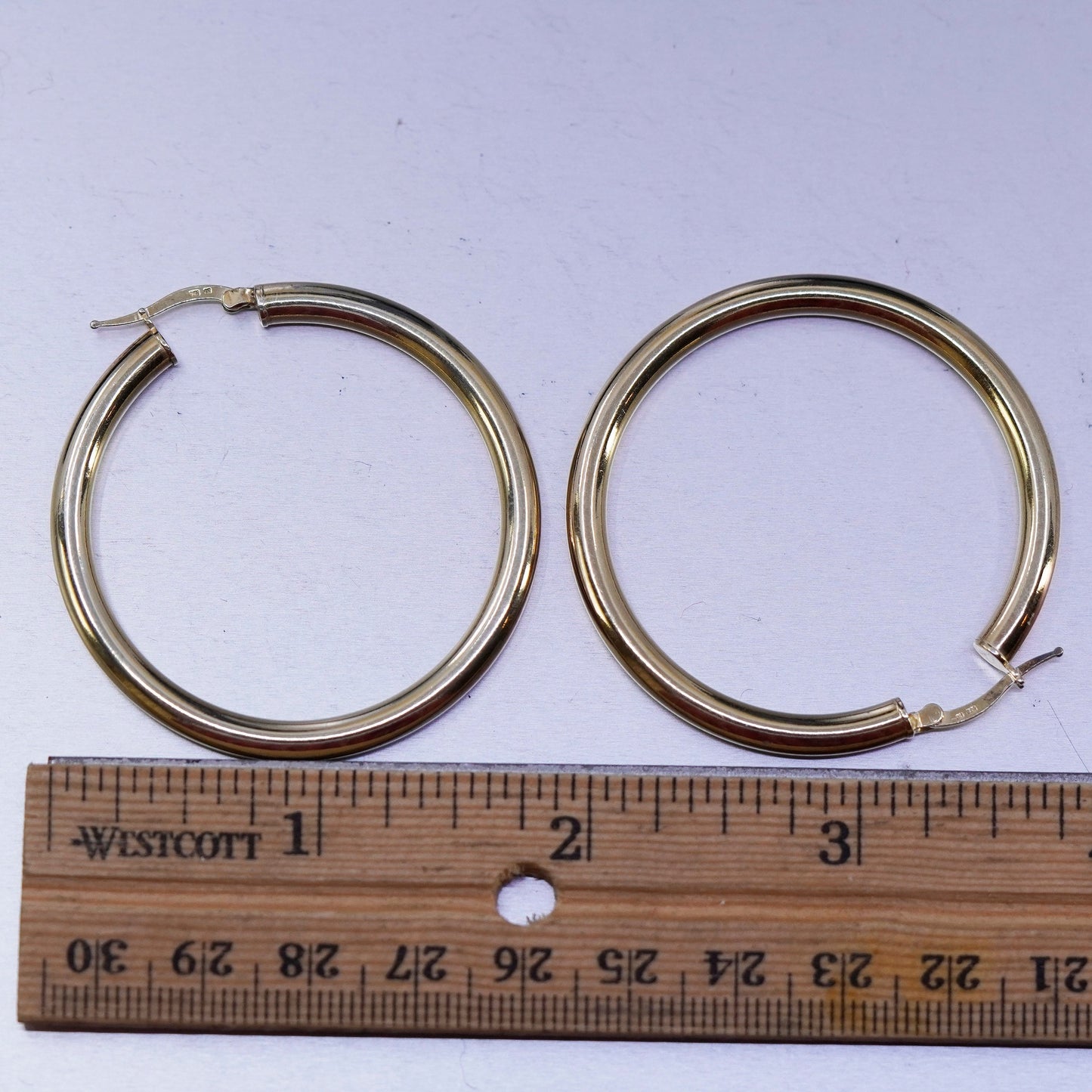 2”, Italian vermeil gold over Sterling silver handmade earrings, 925 bold hoops