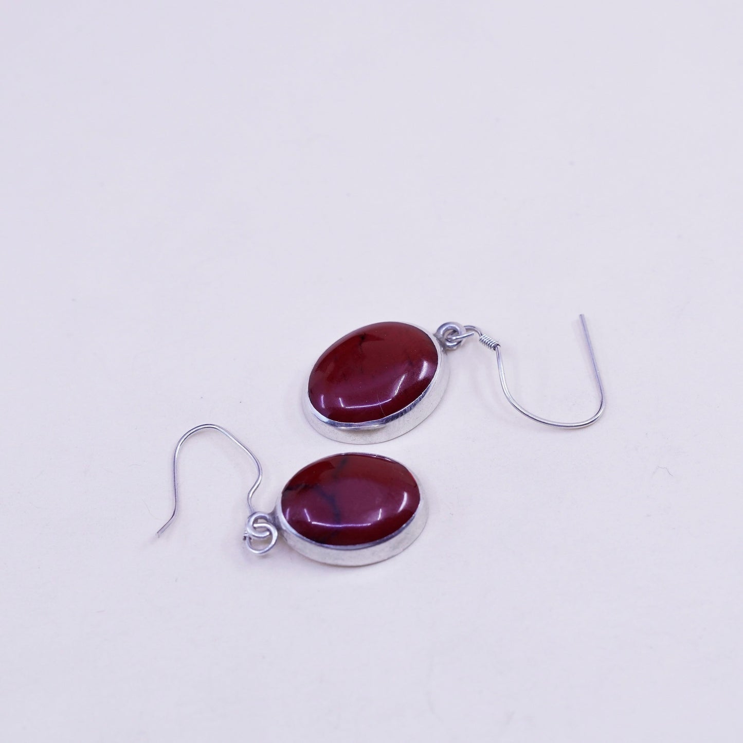 Vintage Sterling 925 silver handmade earrings with red onyx drops