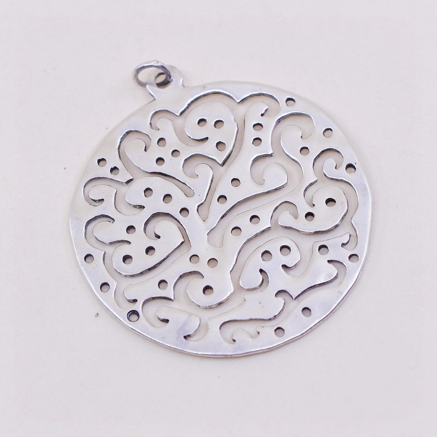 Vintage sterling silver handmade pendant, 925 silver Filigree heart tag charm