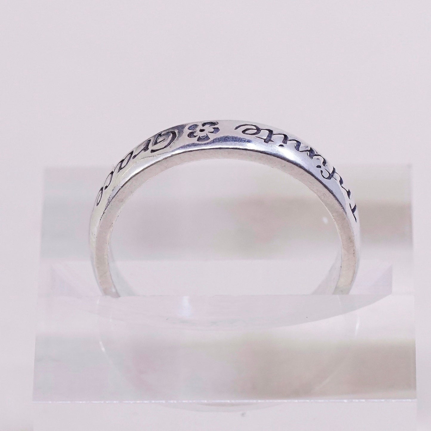 sz 8.25, vtg sterling silver handmade ring, 925 band, engraved “Infinite grace”
