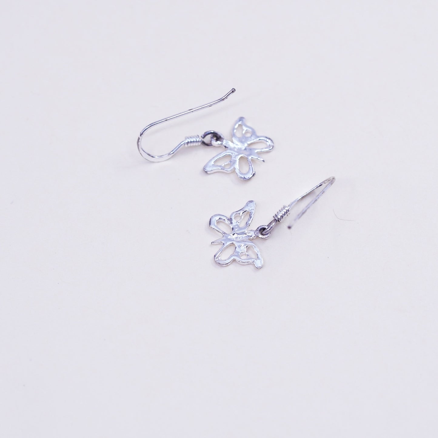 Vintage sterling silver handmade earrings, 925 butterfly dangles