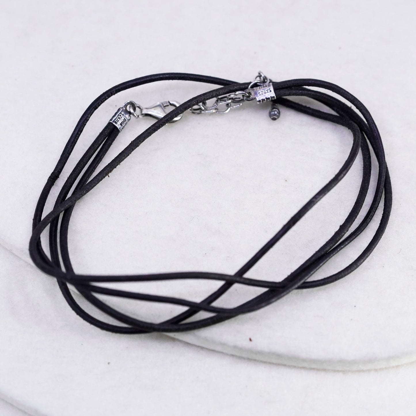 18+2”, 925 Sterling Silver Handmade double strands black leather chain Necklace