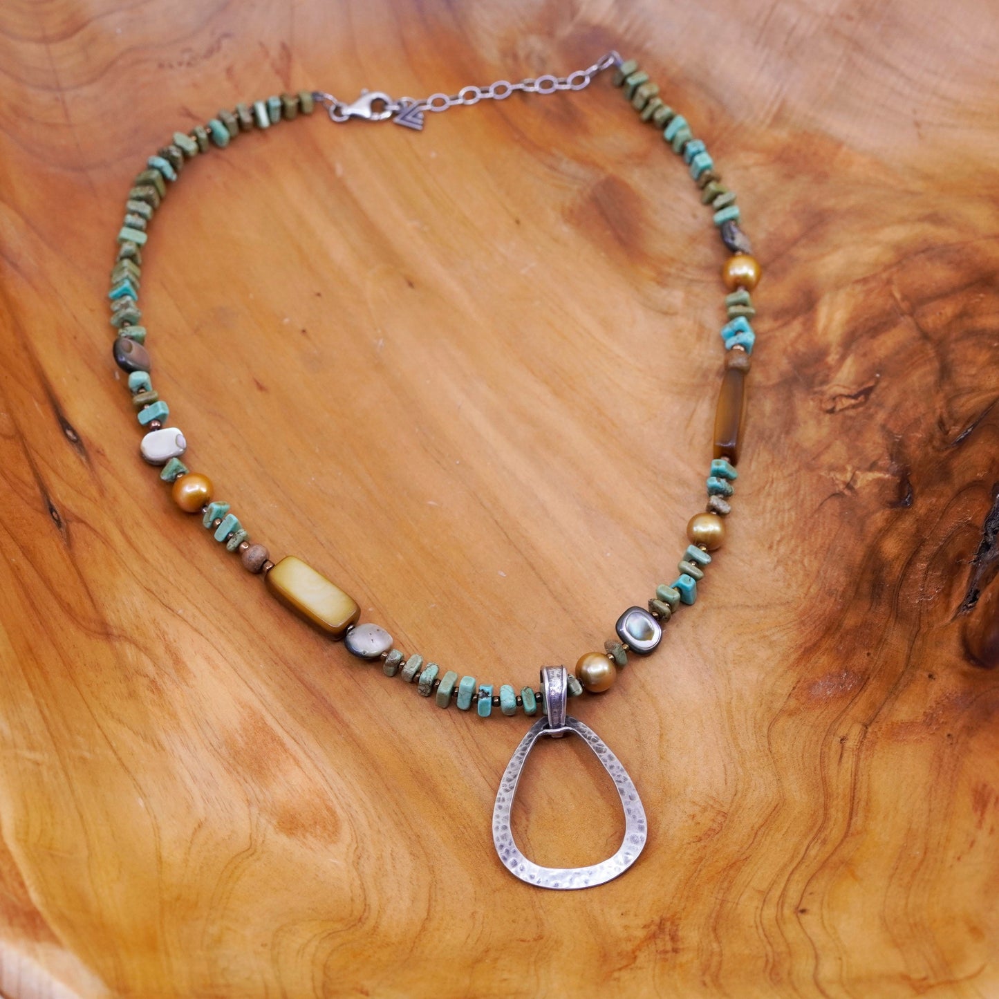 18+2”, Sterling silver necklace, 925 chain with turquoise and teardrop pendant