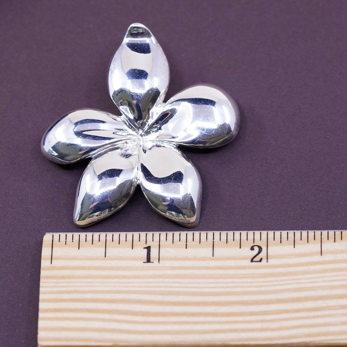 vtg Sterling silver handmade flower pendant, high polished 925 charm