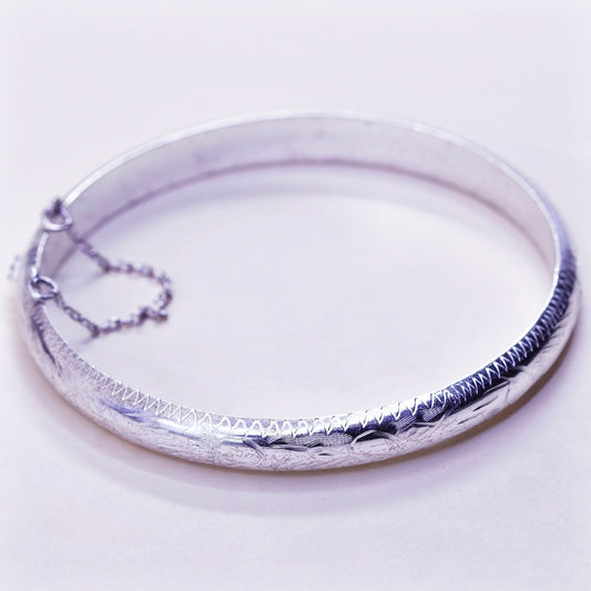 7.25”, Vintage sterling silver handmade bracelet, textured 925 hinged bangle
