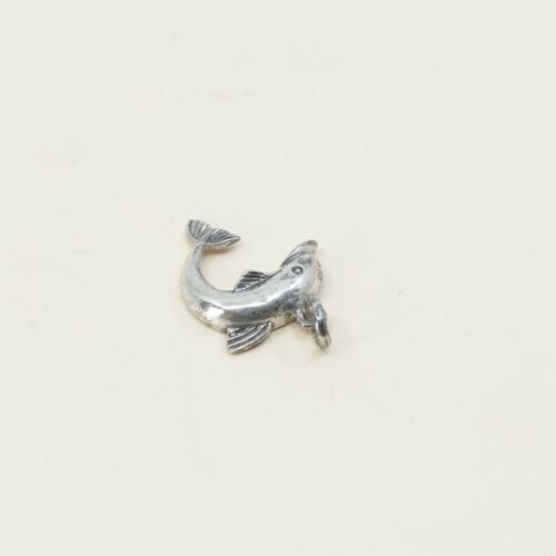 Vintage Sterling Silver Dolphin Pendant, Solid 925 Silver Fish Charm, Stamped