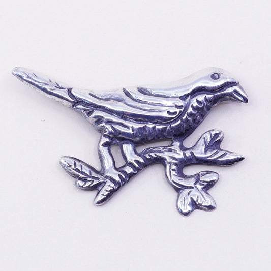 Vintage Mexico sterling silver handmade brooch, huge 925 bird pin