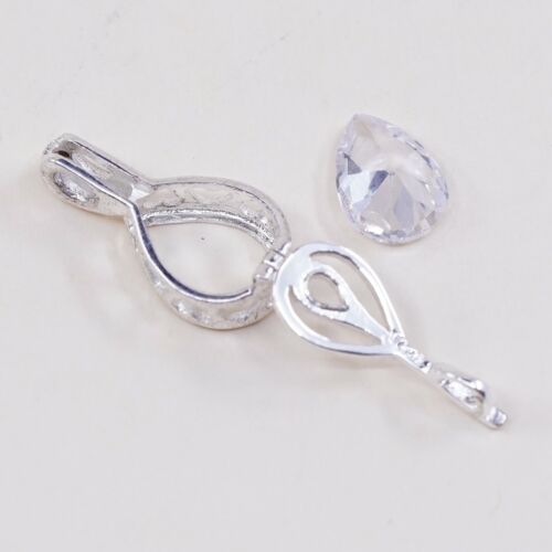 Interchangeable Sterling silver handmade pendant, 925 with Teardrop crystal