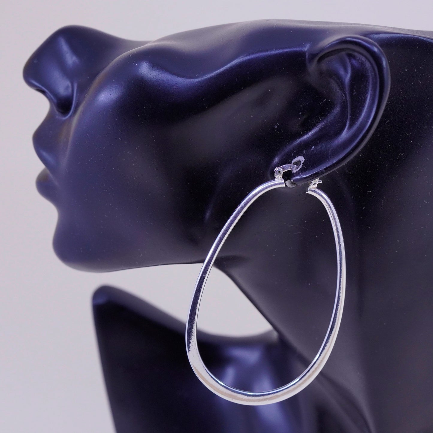 2.75”, vintage sterling silver handmade earrings, 925 huge oval hoops