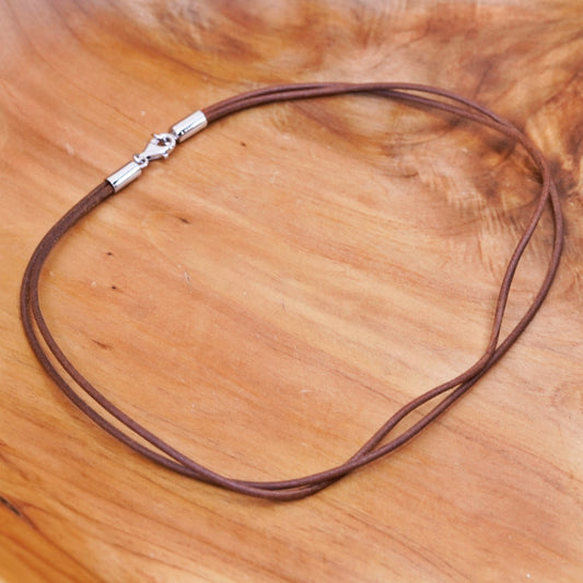 16”, silpada handmade necklace, double brown leather choker sterling 925 silver