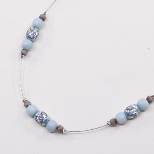 23" Vtg Sterling silver handmade necklace, 925 Clasp W/ Glass Beads