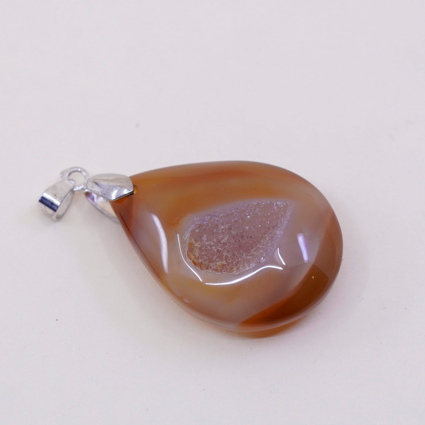 Vintage huge sterling 925 silver handmade teardrop pendant with Druzy agate