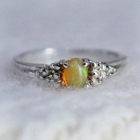 Size 7.25, vintage Sterling 925 silver handmade ring with oval opal and cz