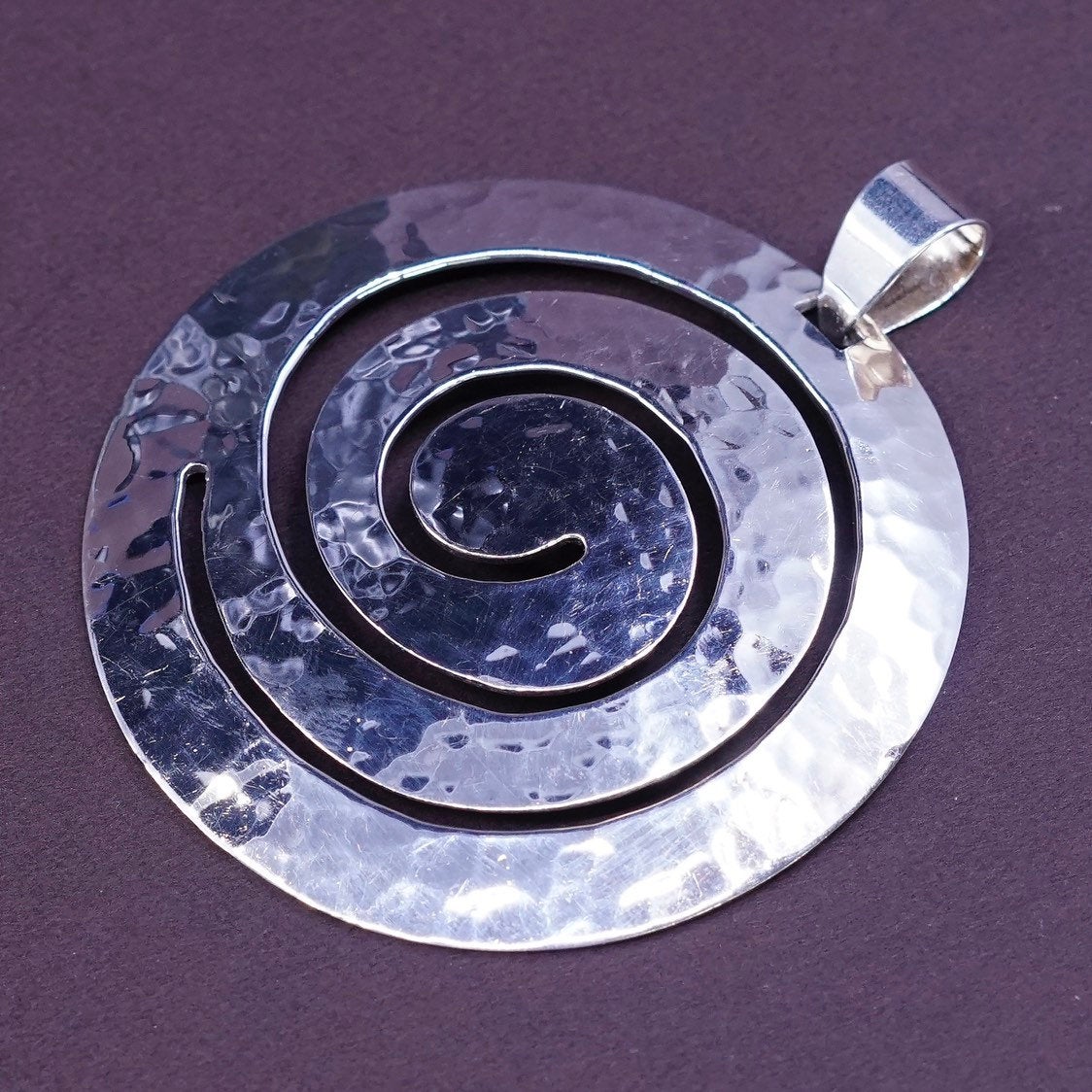 VTG CNA Sterling silver handmade whirly huge pendant, 925 hammered swirl