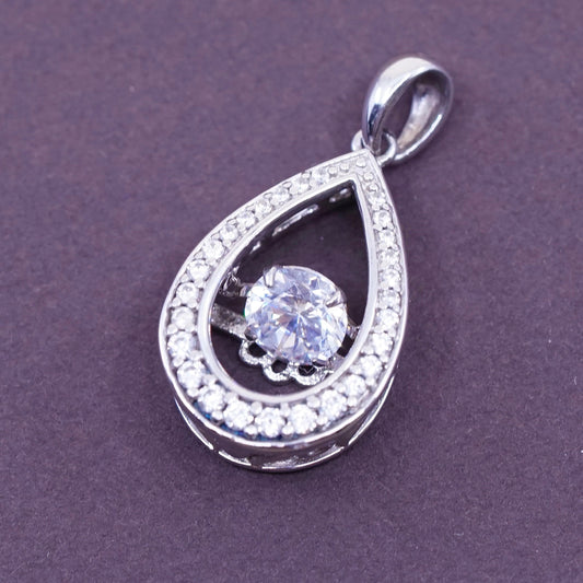 Vintage Sterling 925 silver handmade pendant with teardrop Swarovski crystal